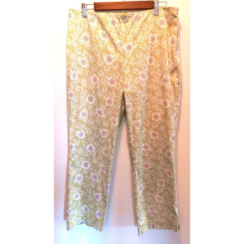 Vtg Sigrid Olsen Deco 20 Floral Pants Size 12 Side Zip Cotton Blend Straight Leg - Picture 2 of 14